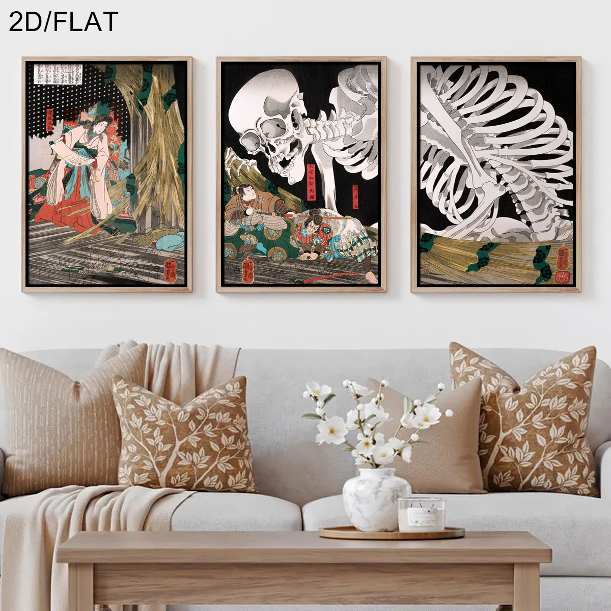 Art Print Framed - 3 Stück Retro japanische Takiyasha The