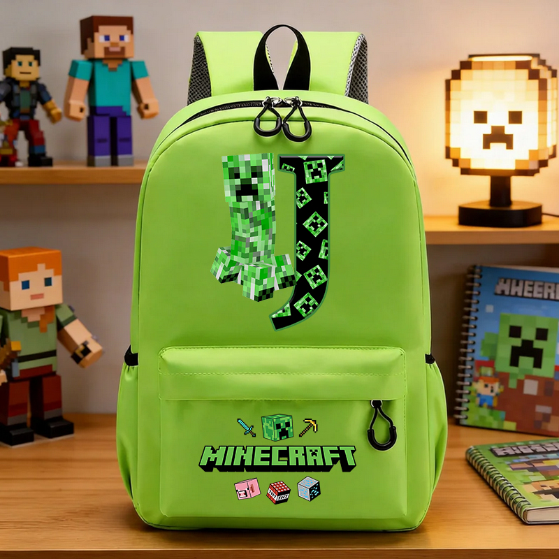 Anime Merchandise Bag - Miner Crafting Pixel Grundschultasche, grüner Buchstabe